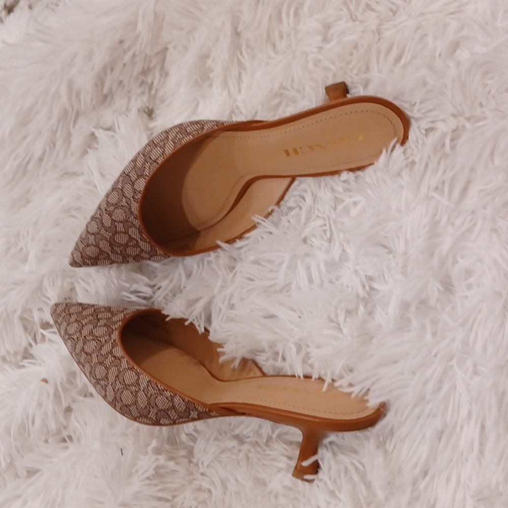 NEW COACH Signature Jacquard Renn Mule Heels In Micro Signature Jacquard Print - Picture 11 of 16